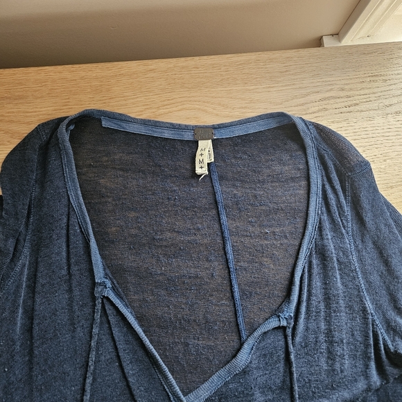 Free People We The Free Affogato Hacci Tunic Top Blue Linen Blend Boho Medium - Picture 5 of 11